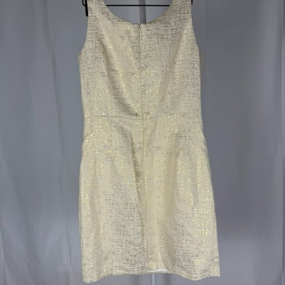 Dalia Jacquard Cocktail Party Dress w/ Pockets Sz 6 Sleeveless Lined Cream/Gold - Picture 2 of 14